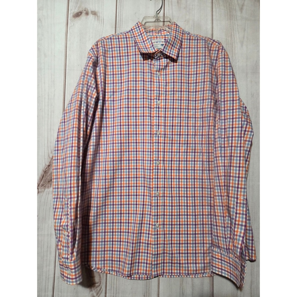 Old Navy Mens XL Slim Fit Long Sleeve Button Down Shirt Plaid Orange Blue Purple
